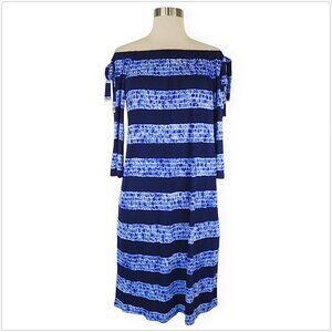 Michael Kors True Navy Tie Dye Stripe Off the Shoulder Dress NWT NEW S